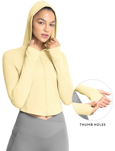 icyzone Jaqueta atlética feminina FPS 50+, leve, com zíper, manga comprida, com furos para polegar,