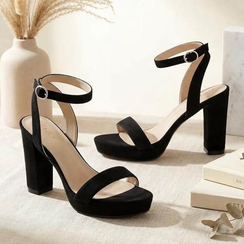 Image of ZriEy 4-Inch Platform Clear High Heels for Women Block Chunky Heeled Sandals Open Toe Ankle Strap Heels Wedding Party Evening Prom Dress Pump Sandal Shoes