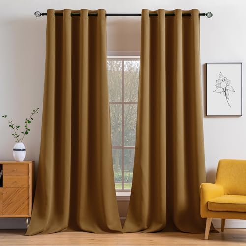 MIULEE Blackout Curtains 96 Inches Long for Bedroom Living Room Thermal Insulated Room Darkening Grommet Top Solid Light Blocking Drapery Set of 2 Window Panels Golden Brown
