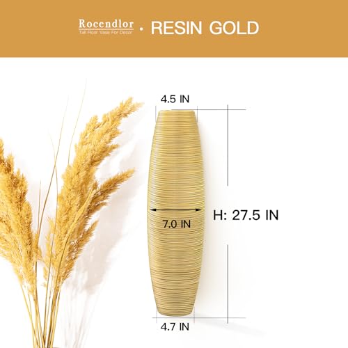 Image of Tall Floor Vase, 27.5 inches (70cm, 2.3FT) Tall Vases Sturdy, Luxury, Textured for Decorative Branches Dried Flowers, Floor Vase for Rustic Living Room, Shelf Decor, Resin Gold