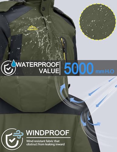 TACVASEN Herren Wasserdicht Winter Skijacke Warme Snowboardjacke Outdoorjacke Gefüttert Winterjacke (L, Armeegrün)