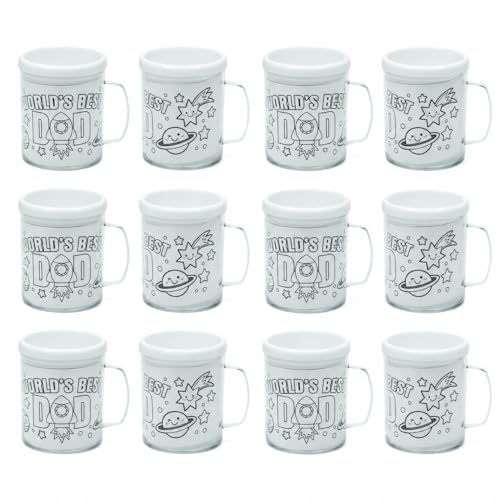Fun Express Color Your Own World's Best Dad Mugs 12 Pack - DIY Mug Painting Kit for Kids with BPA-Free Plastic Mugs | Perfect Father's Day Craft Gift Set for Children to Make & Decorate