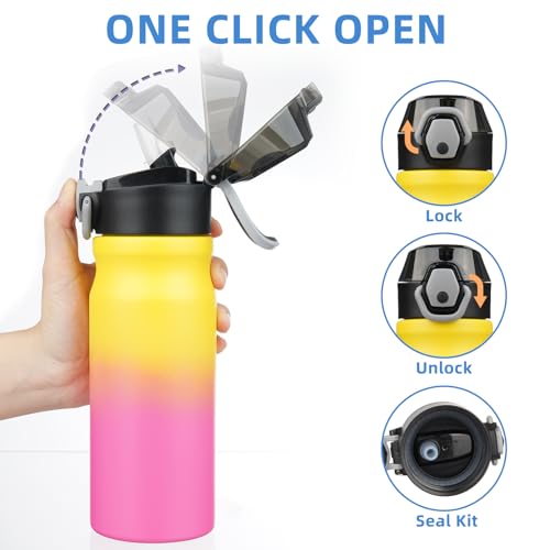 Image of BJPKPK 18 oz Water Bottle with Straw & Handle, Insulated Stainless Flask | Leak Proof Locking Lid, Thermal, Double Wall Vacuum, Keeps Hot /Cold, BPA Free, Dishwasher Safe, Travel & Sports, Rainbow