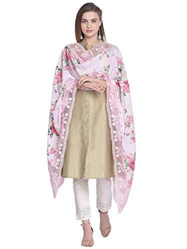 Image of DUPATTA BAZAAR Woman's Baby Pink & Multicoloured Printed Muslin Dupatta