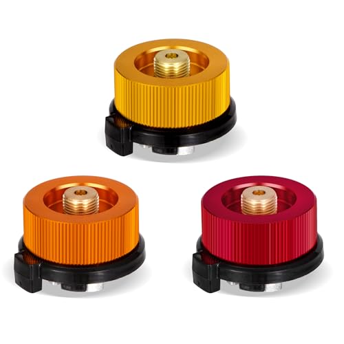 Heveer Adaptador de Cartucho de Gas Adaptador de Estufa de Camping para Picnic al Aire Libre Oro Naranja Rojo 3 Piezas