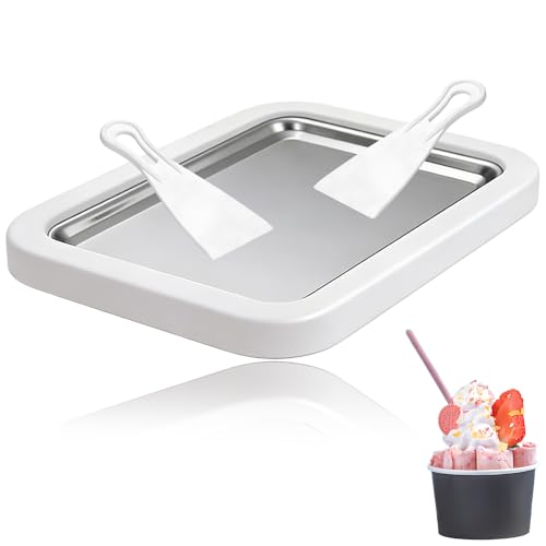 White Ice Cream Roll Maker Set Rolled Ice Cream Maker with 2 Scrapers Durable Icecream Tray Easy to use Suitable for DIY Fruit Icecream and Frozen Yogurt at Home