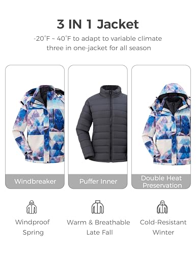wantdo Women's 3 in 1 Plus Size Winter Coats Waterproof Ski Jacket Hooded Snowboarding Jacket4
