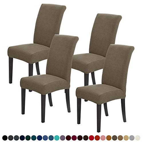 Joccun Chair Covers for Dining Room Set of 4,Dining Chair Slipcovers Stretch Dining Room Chair Covers Seat Protector,Washable Parsons Chair Cover for Home,Hotel,Banquet(Fossil,4 Pack)