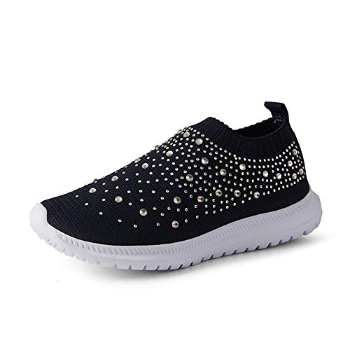 Image of GOSPT Women's Mesh Sport Shoes Rhinestone Glitter Slip On Ballroom Jazz Latin Dance Sock Sneakers
