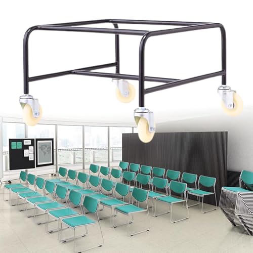 Carrello in metallo resistente per sedie pieghevoli, carrello girevole a 360° con ruote di bloccaggio, può contenere 30 posti impilabili, carrello facile da montare per riporre eventi e luoghi