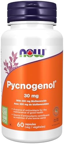 NOW Supplements, Pycnogenol 30 mg (a Unique Combination of Proanthocyanidins from French Maritime Pine) with 300 mg Bioflavonoids, 60 Veg Capsules