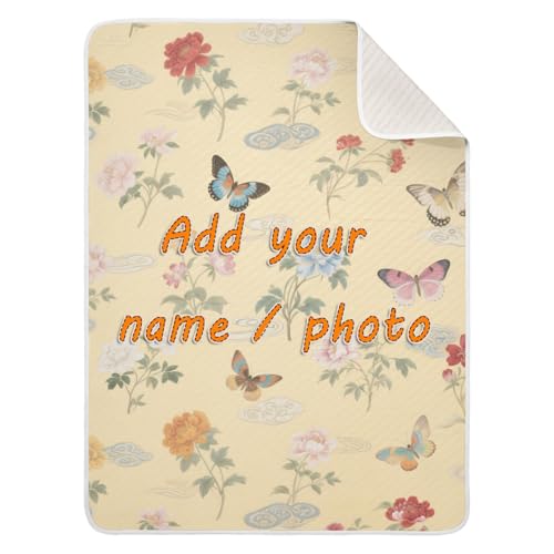 Custom Japanese Colorful Flower Butterflies carseat Blankets Soft para personalizado pet Name Blanket for Newborns, Infants, & Toddlers 30x40in mantitas para Bebes recien nacidos