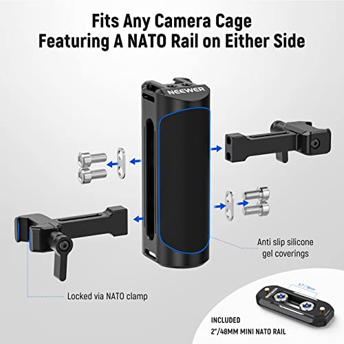 Neewer Nato Side Handle Grip With Up And Down Adjustable Nato Clamp, Nato Rail, Cold Shoe Mount, 1/4" Threads, Hex Key, Universal Aluminum Camera Grip Compatible With Smallrig Cages And Rigs, Ca017H #TOP2