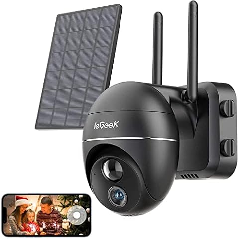 ieGeek 2K Wireless Solar Camera,360° Solar Security Camera Outdoor with 15000mAh Rechargeable Battery Powered,PTZ WiFi CCTV Camera Wireless Outdoor, Pan 355° Tilt 120,PIR Motion Detection Cover