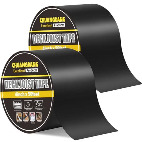 CHUANGDANG Black Joist Tape for Decking 0.7mmX4inx50ft 2-Pack Anti-Corrosion Weather-Resistant Butyl Flashing Tape for Deck Joist Roofs Beams RV Doors and Fences Waterproof Butyl sealant Joist Tapes