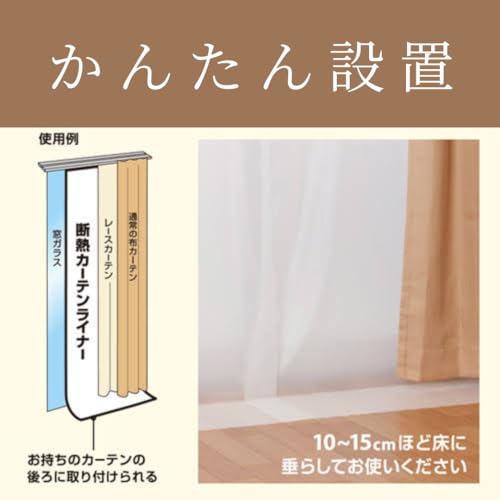 遮熱エコカーテン 100×225㎝ ホワイト グレー 2枚入り Sカン14個入り 断熱 カーテンライナー 遮光 採光 冷気をカット 熱気をカット 節電対策 (ホワイト)