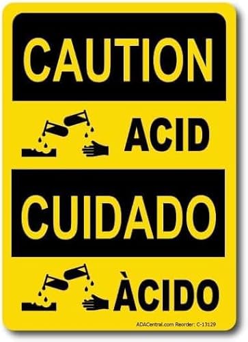 Hazardous Chemical Disposal Warning Caution Acid Cuidado Acido Sign - Digital Printed test Wall Safety Sign for Industrial, Commercial & Workplace Use, Environmental Hazard Acid - Aluminum – 7” x 5”