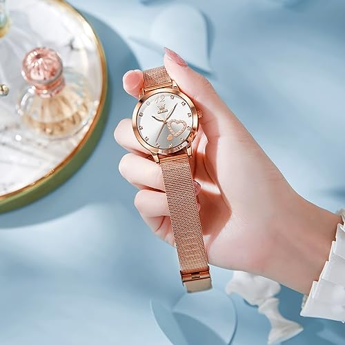 OLEVS Women Watches, Elegant Rose Gold Small Wrist Ladies Watch, Sophisticated Waterproof Mesh Bracelet Quartz Watch for Women2