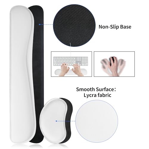 Image of Bloss Leather Desk Pad and Keyboard Wrist Rest, Large Mouse Pad + Keyboard Pad+Mouse Wrist Support, Non-Slip Desk Mat Protector for Office, Home(31.5x15.7 Inches,White)