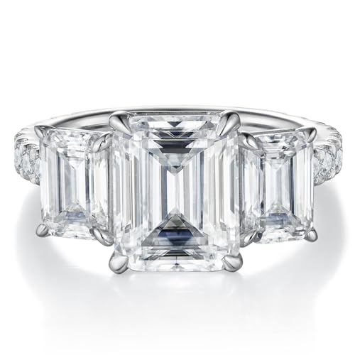 Bo.Dream Promise Rings for Her Emerald/Cushion/Radiant Cut 5ct 3-stone Cubic Zirconia Platinum Plated 925 Silver2