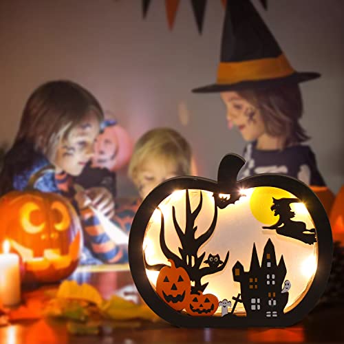 Foimas Halloween Wooden Table Sign,Light Up Pumpkin Table Centerpiece Topper For Halloween Table Top Party Decoration Supply #TOP6