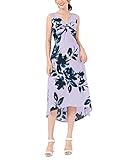 Lamer Floral Chiffon Silk Flowy Front Twist Deep V Neck High Low Hem Mullet Sundress Midi Maxi Long Dress with Partial Lining (Lavender, X-Large)