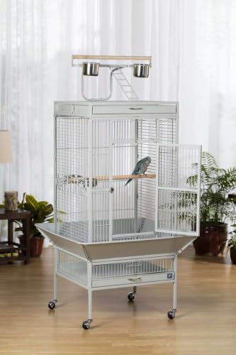 Image of Prevue Pet Products Wrought Iron Select Bird Cage - Large Steel Cage with Rolling Stand and Seed Guards, Durable Design, Ideal for Conures and Medium Birds - Pewter Hammertone