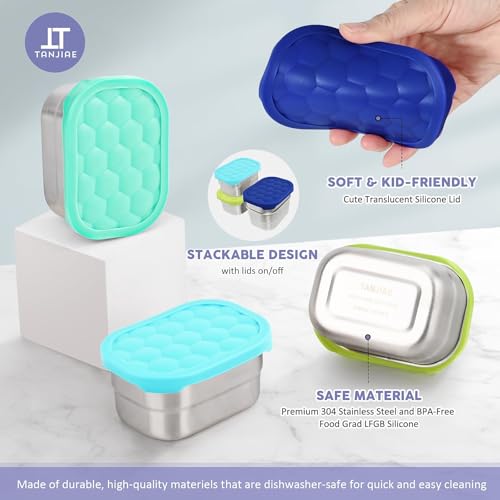 Image of Tanjiae 4Pack 8oz Small (1 CUP) Stainless Steel Snack Containers for Kids | Reusable Easy Open Toddler Snack Containers with Silicone Lids | Stackable Toddler Lunch Box for Daycare, School and Travel