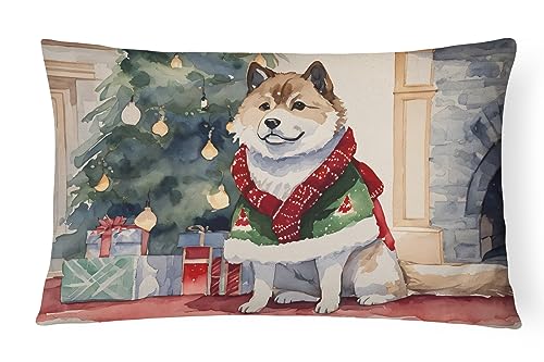 Caroline's Treasures DAC1217PW1216 Akita Christmas Fabric Decorative Pillow Machine Washable, Indoor Outdoor Decorative Pillow for Couch, Bed or Patio, 12HX16W