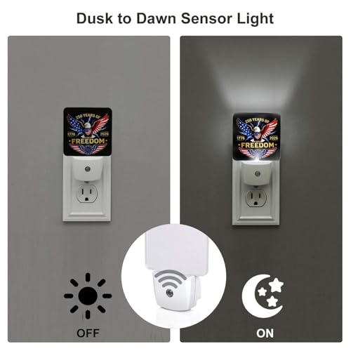 Image of 250 Years of USA Night Light Set of 2, Patriotic Eagle Auto Sensor LED Dusk-to-Dawn Nightlights, Plug-in Sensor Lamp for Bedroom Bathroom Kitchen Hallway Stairs Decorative