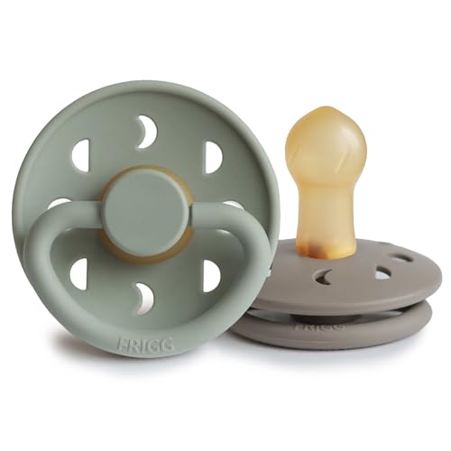 Image of FRIGG Moon Natural Rubber Baby Pacifier | Made in Denmark | BPA-Free (Sage/Portobello, 0-6 Months) 2-Pack