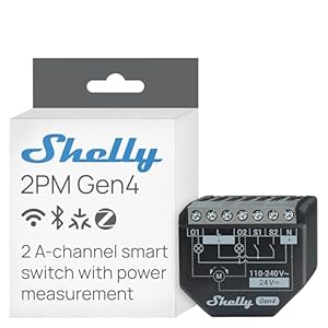 Shelly 2PM Gen4 - WLAN Smart Relais Schalter, Rolladenschalter, Stromzähler, 2 Kanäle, 16A, Lichtschalter, Smart Home, Zeitschaltuhr, Alexa, Google & HomeKit, Matter, Kein Hub Erforderlich