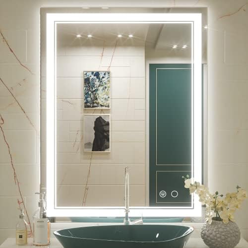 Keonjinn LED Mirror, Adjustable 3000K/4500K/6000K Lights, 36 x 28 Inch Bathroom Mirror with Front Lights, LED Vanity Mirrors, Wall Mounted Anti-Fog Dimmable Lighted Makeup Mirror(Horizontal/Vertical)