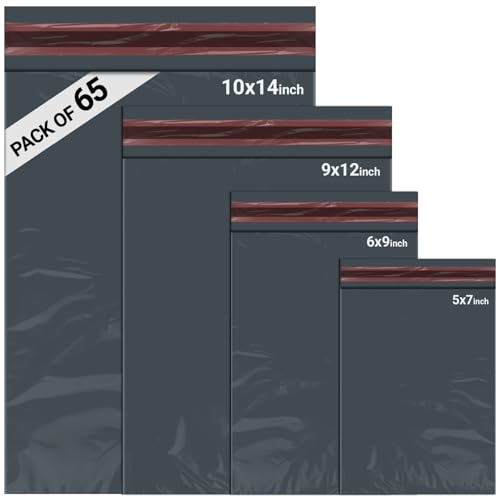 65 Mixed Parcel Bags Grey Mailer Bags Tamper-Proof Strong Postal Packaging Bags for Shipping Mailing & Delivery 4 Sizes Small to Large Bags