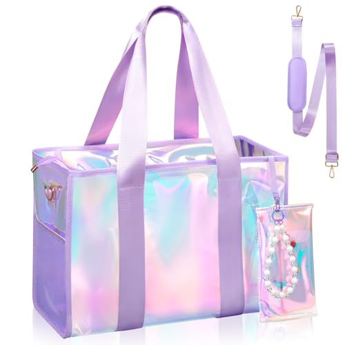 Beach Bag 26L Large Iridescent Waterproof Beach Tote Bag for Women with Zipper & Phone Pouch Sand/Tip-Proof Crossbody