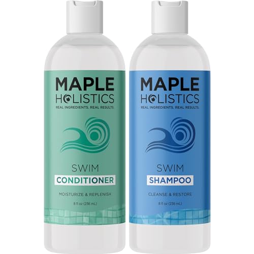 After Swim Shampoo and Conditioner Set – Chlorine Shampoo and Conditioner for Swimmers with Tea Tree and Rosemary Oil – Clarifying Shampoo for Hard Water Chlorine and Saltwater with Replenishing Oils