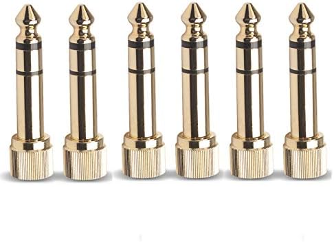 6pcs Jack Gold-plated 6.35mm Male to 3.5mm Female Plug Connector Audio Screw Adapter, Male 1/4" to Female 1/8" Screw-On Adapter