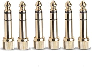 6pcs Jack Gold-plated 6.35mm Male to 3.5mm Female Plug Connector Audio Screw Adapter, Male 1/4" to Female 1/8" Screw-On Adapter