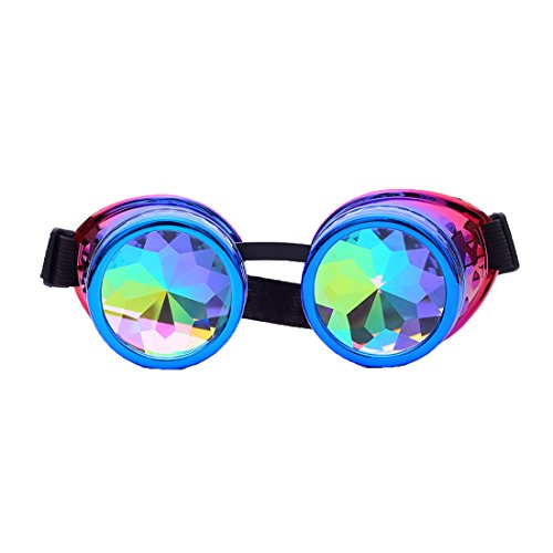 Kaleidoscope Steampunk Goggles Punk Glasses with Rainbow Crystal Lens Customer Accessories - Blue Mix Purple