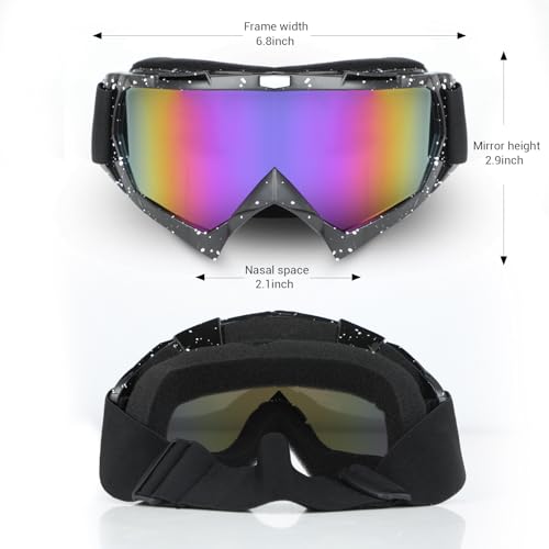 Hisdricus - Skibrille Damen - Skibrille Herren - Motocross Brille, TPU-Material, Farbiges Spiegelglas, Komfortable Schaumstoffpolsterung, Ideal für Ski, Snowboard und Motorradsport (Schwarz-Weiß)
