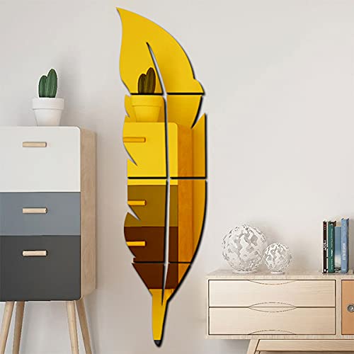 Wall1dersPlume Feather Golden (Size 76 cm x 20 cm) Mirror Stickers for Wall.