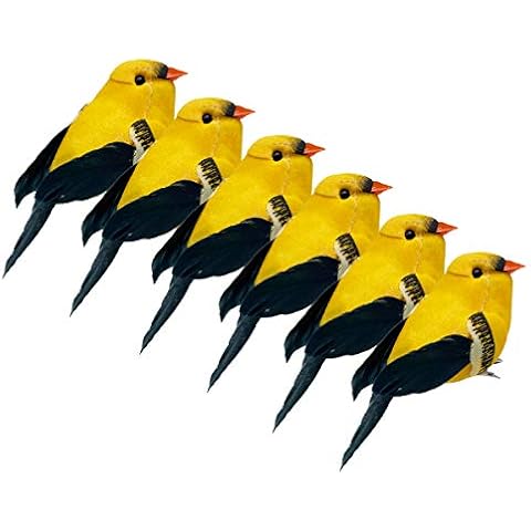 LWINGFLYER 6PCS Small Artificial Birds 3.5" Yellow Bird Oriole Finches Ornament for Christmas Tree Decoration Wreaths Craft Seasonal Winter Displays (Clip) Cover