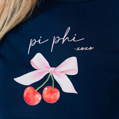 XOXO Coquette Bow Cherries Sorority Merch T-Shirt - Navy Fitted Baby Doll Tee2