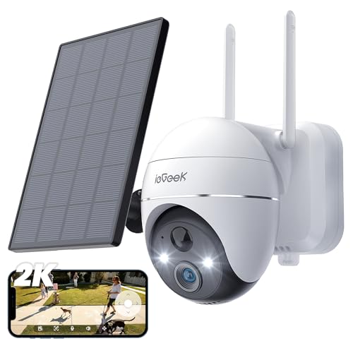 ieGeek 2K Caméra Surveillance WiFi Extérieure sans Fil Solaire, 360° PTZ Caméra IP Batterie, Vision Nocturne Couleur, PIR Détection de Mouvement, Sirène...