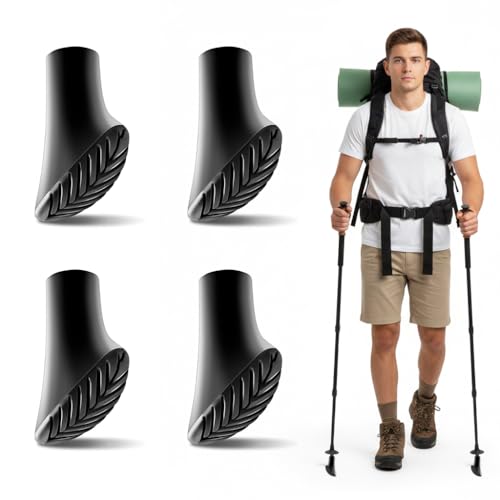 Image of Proberos 4 Pcs Trekking Pole Tips, Super Anti-Slip Wear-Resistant Rubber Walking Stick Replacement Tips with Slanted Cut for Hiking, Trekking & Outdoor Walking, Universal Fit 11mm Open Dia