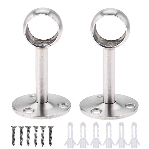 Hicello 19mm Curtain Rail Brackets, Clothes Pole Bracket, Ceiling-Mounted Hanging Pole Holders, Stainless Steel Wardrobe Rail Fittings for Bathroom Balcony Kitchen Cupboard