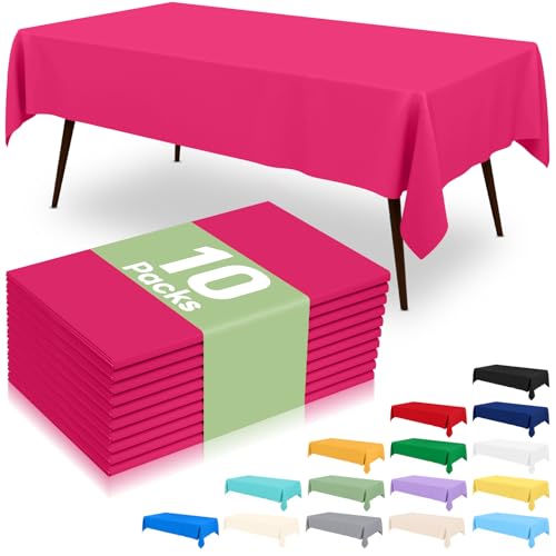 misaya 10 Packs Plastic Table Cloth Hot Pink Disposable Tablecloth