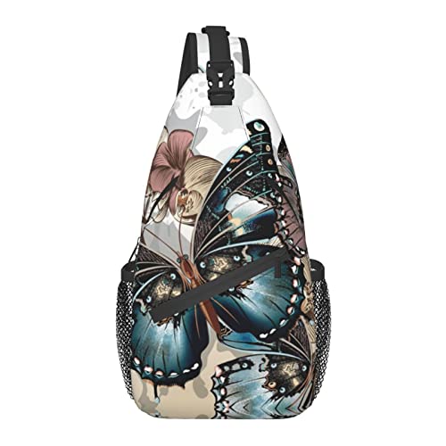 Sac à dos à bandoulière en bambou vert pour femme et homme, Fleurs de papillon., taille unique Cover