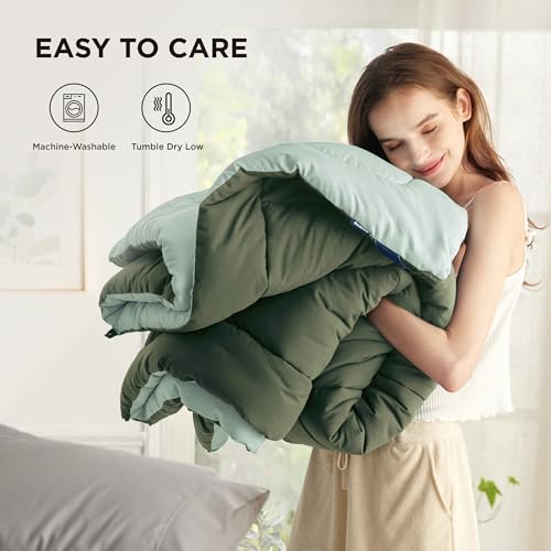 Image of Bedsure Comforters Oversized King -Duvet Insert Green /Light Green Down Alternative Comforter Quilted All Season Duvet- Machine Washable(Green /Light Green,Oversized King 96x116 Inches)