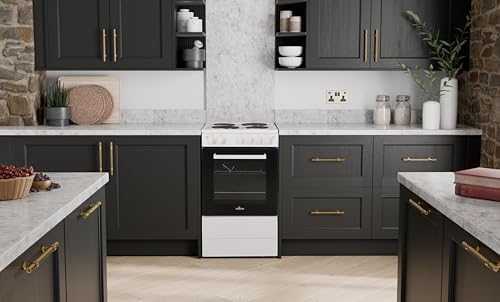 62L Freestanding Electric Cooker, 50cm Wide Single Cavity Cooker with Solid 4 Zone Plate Hob - White - Image 2